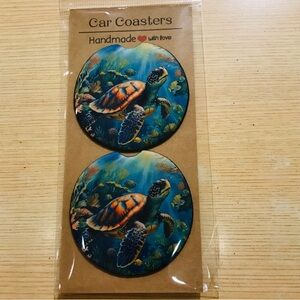 Handmade Sea Turtle Car Coasters - Vibrant Blue and Orange